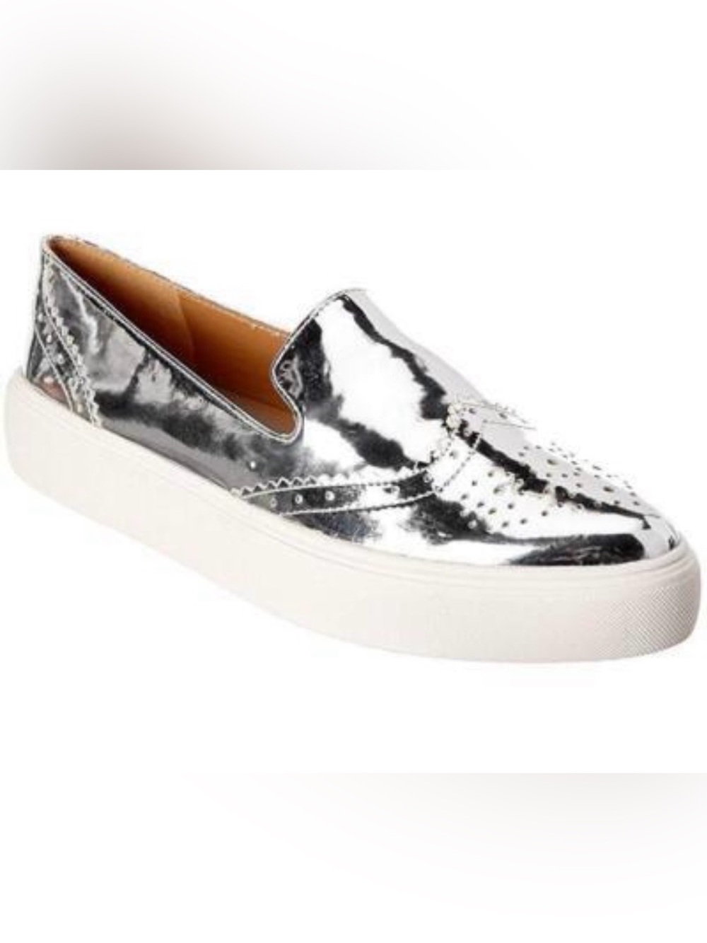 Franco Sarto Nelson Metallic Silver Brogue Slip On Sneakers 8.5